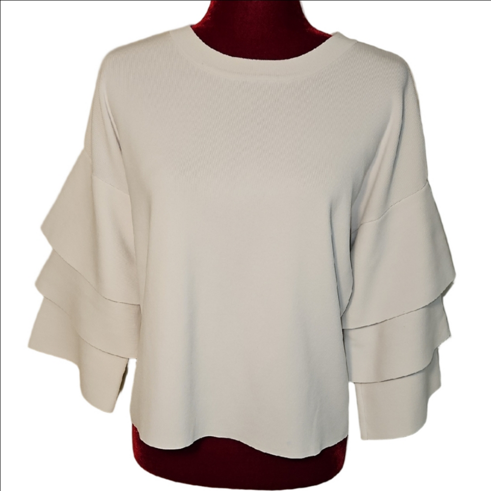 INC Elegant White Ruffle Sleeve Top Size Large